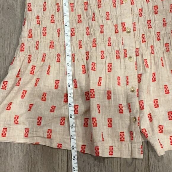 Ivy Jane Button Down Khaki Red 100% Cotton Short Sleeve Flowy Boho Top Size Med - Picture 8 of 8